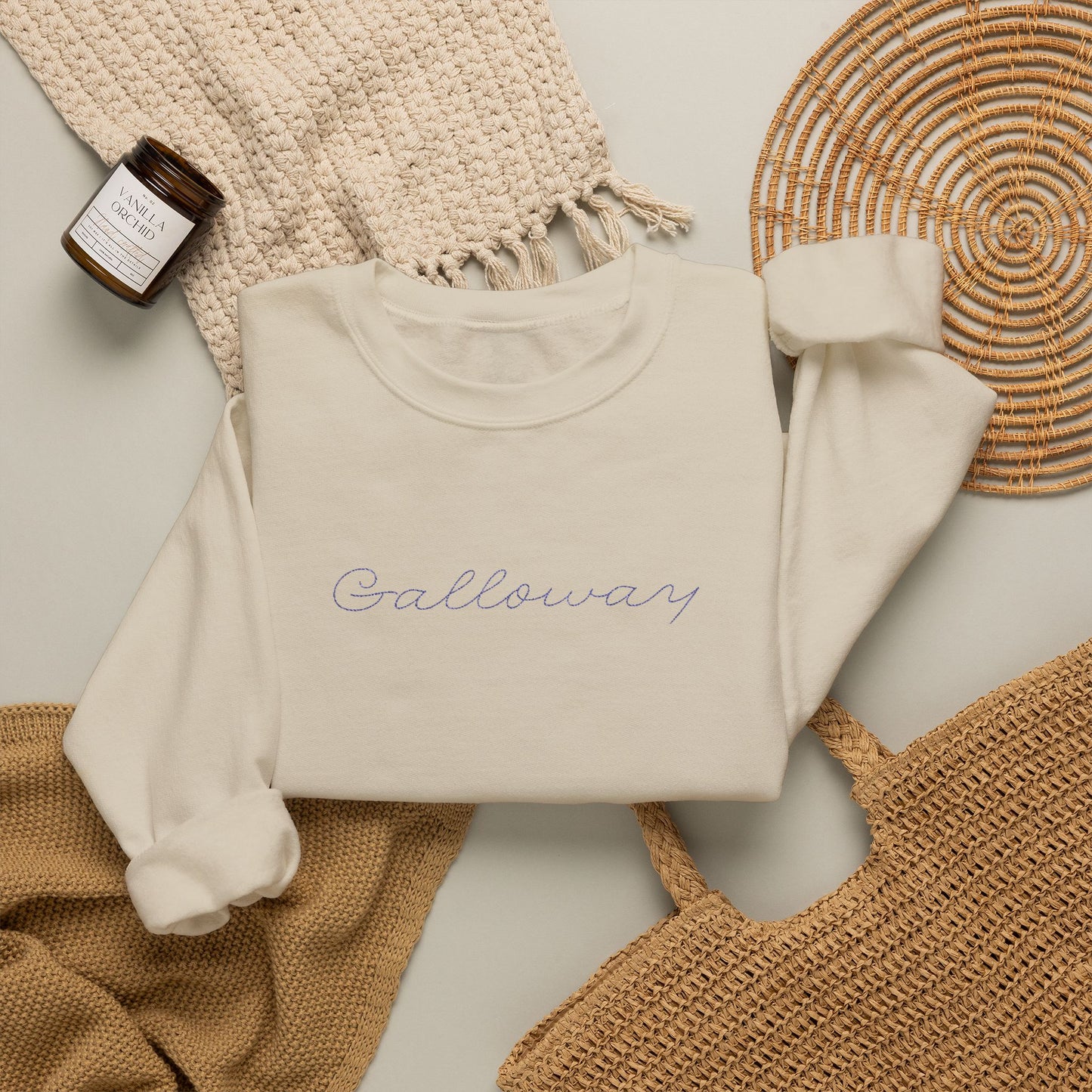Crewneck Sweatshirt - Navy Script in Sand